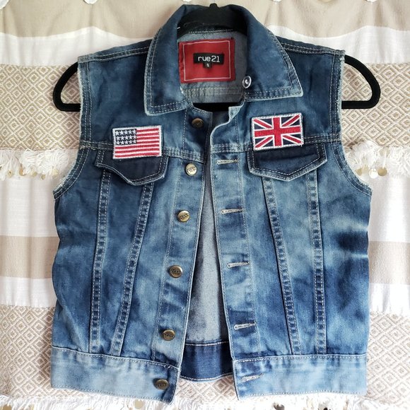 Rue21 | Acid Wash Distressed Patches Denim Vest - Picture 1 of 7